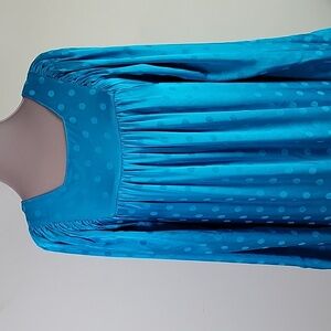 HAPPY NATURE DAYDREAM blue satin maxi dress tiered gown polka dot wide sleeve